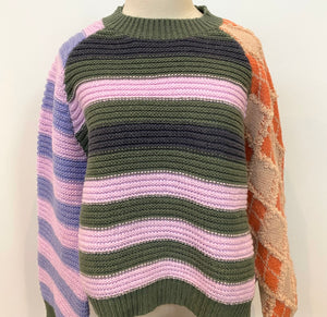 Balloon Sleeve Mix Media Sweater - Showroom56