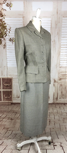 Original 1940s 40s Vintage Grey Houndstooth Wool Skirt Suit By Ruth Davy Shop