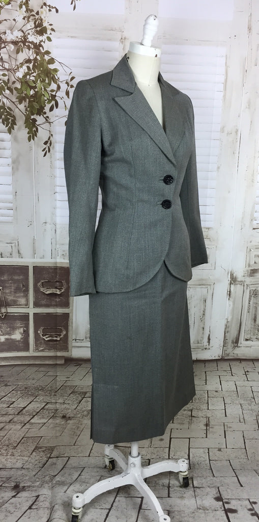 Original 1940s Grey Wool Vintage Skirt Suit With Black Flower Buttons ...