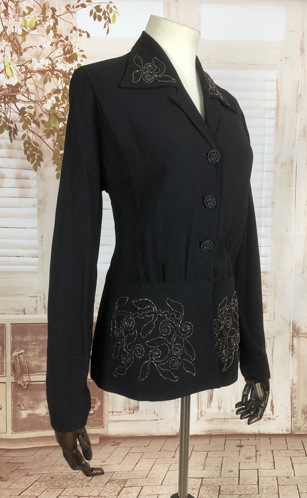 Original Vintage 1940s 40s Volup Vintage Black Crepe Jacket With Souta ...