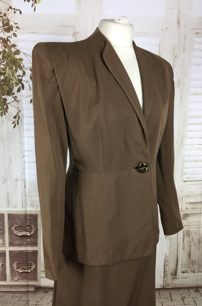 Original 1940s 40s Vintage Milk Chocolate Brown Gabardine Skirt Suit By Kay Saks
