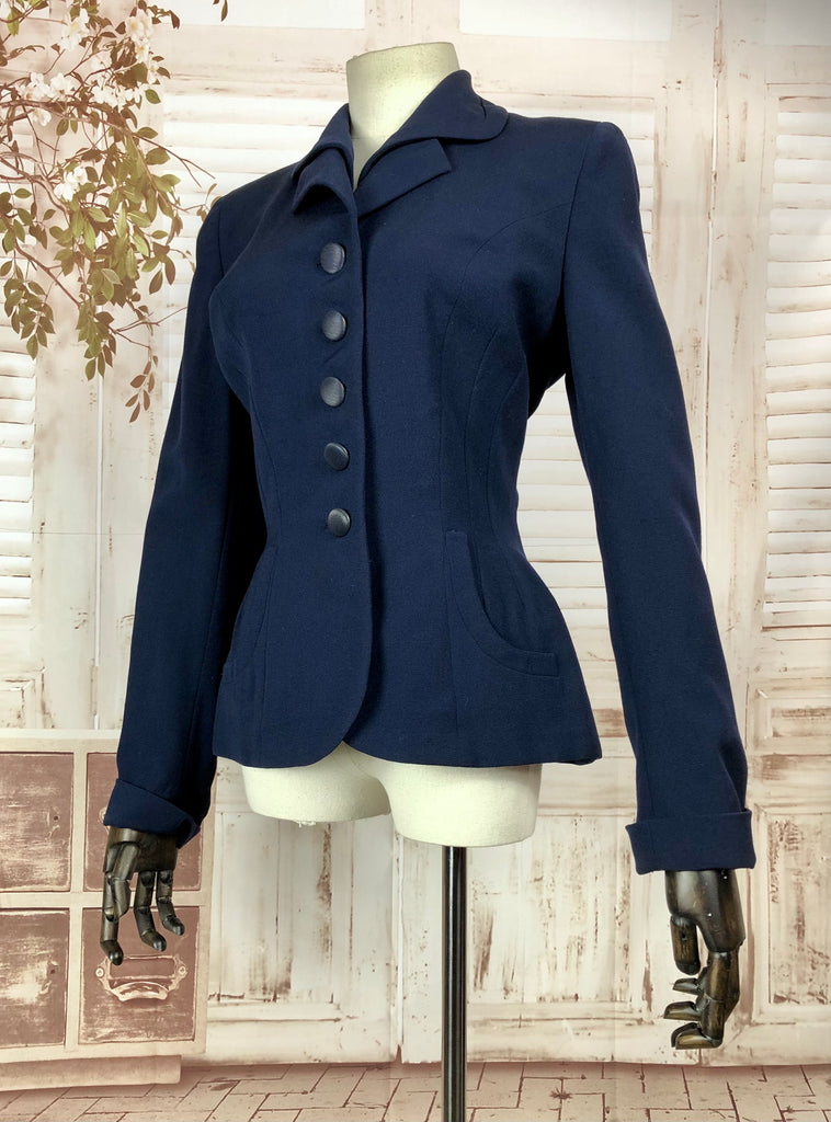 Stunning Original Late 1940s 40s / Early 1950s 50s Vintage Navy Wool B ...