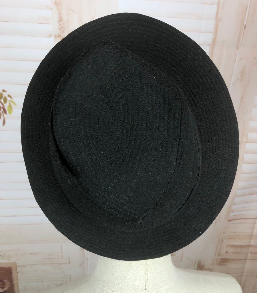 Rare 1930s 30s Vintage Black Topstitched Ladies Fedora Hat – Black ...