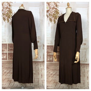 Stunning Original Early 1930s Brown Crepe NRA Dress With Gold Lamé Edg ...