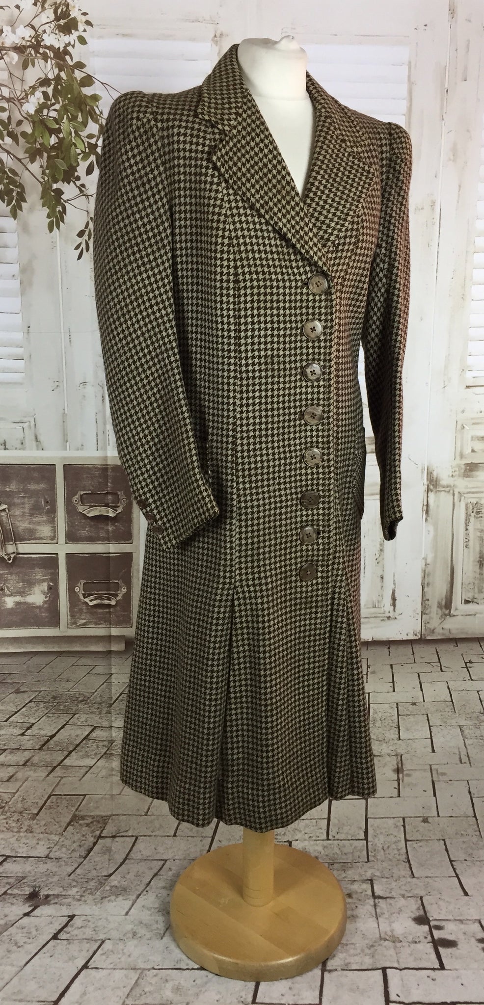Original 1930s Vintage Ladies Brown Beige Houndstooth Tweed Coat With ...