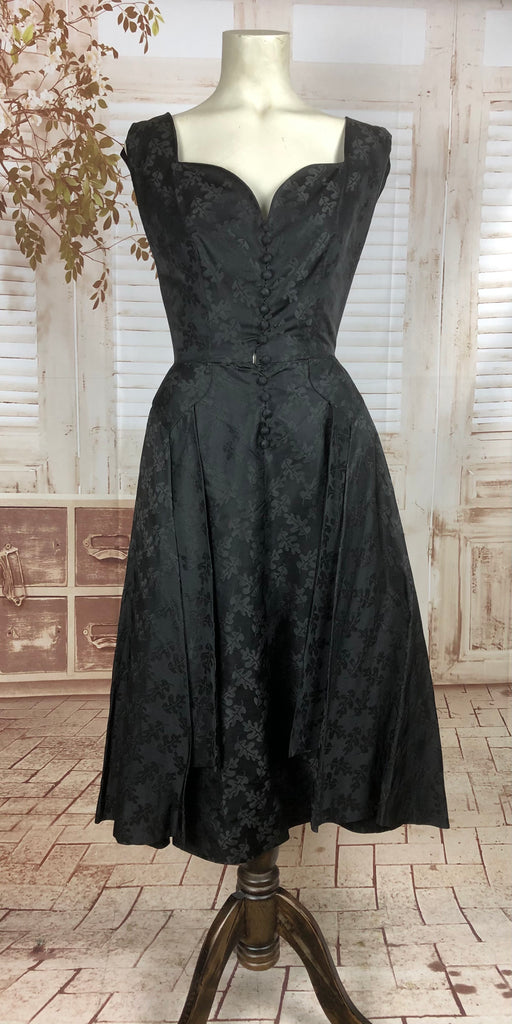Original 1950s 50s Vintage Black Cocktail Dress With Oak Leaf Pattern ...