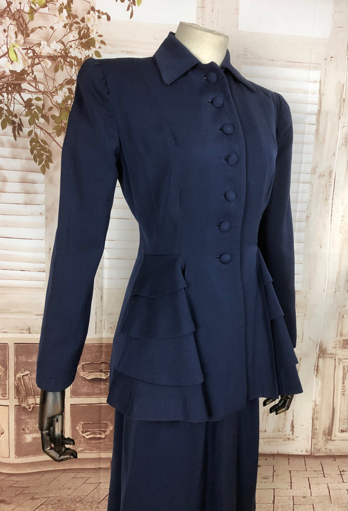 Incredible Original Vintage 1940s 40s Navy Blue Tiered Gabardine Suit ...