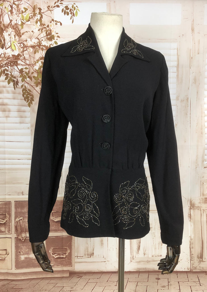 Original Vintage 1940s 40s Volup Vintage Black Crepe Jacket With Souta ...