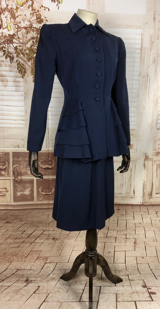 Incredible Original Vintage 1940s 40s Navy Blue Tiered Gabardine Suit ...