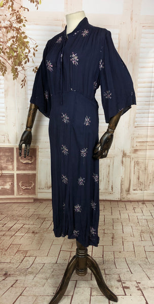 Stunning Original 1940s 40s Volup Vintage Navy Blue Dress With Embroid ...