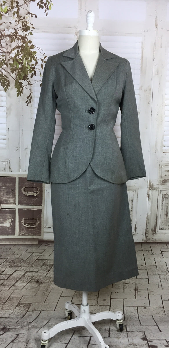 Original 1940s Grey Wool Vintage Skirt Suit With Black Flower Buttons ...