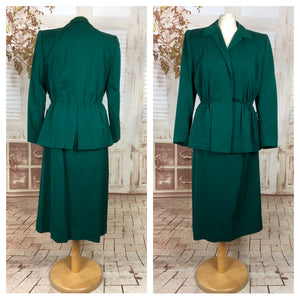 Original Vintage 1940s 40s Emerald Green Gabardine Skirt Suit In A Pri ...