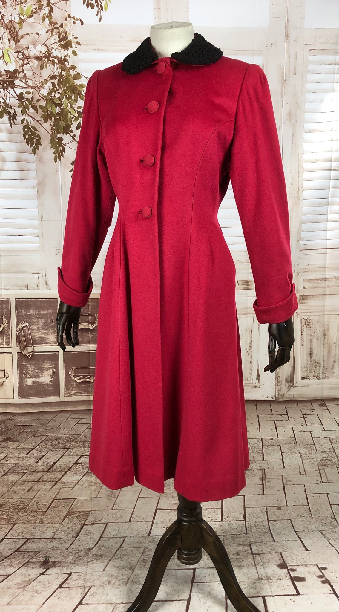 Original 1940s 40s Vintage Red Princess Coat With Astrakhan Collar By ...
