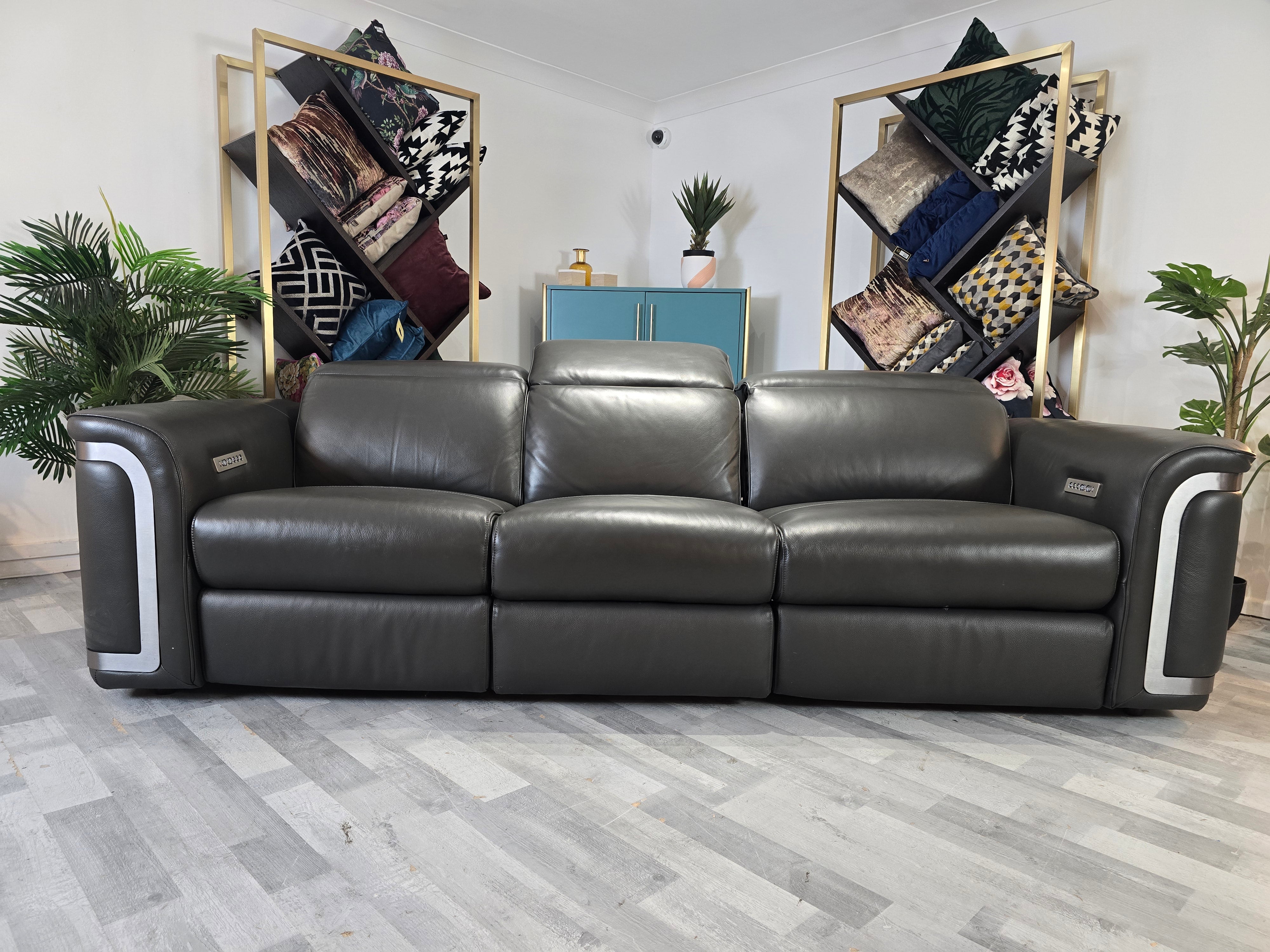 Plaza 3 Seater  - Trusty Embossed Leather Charcoal - The Sofa Clearance Outlet product image