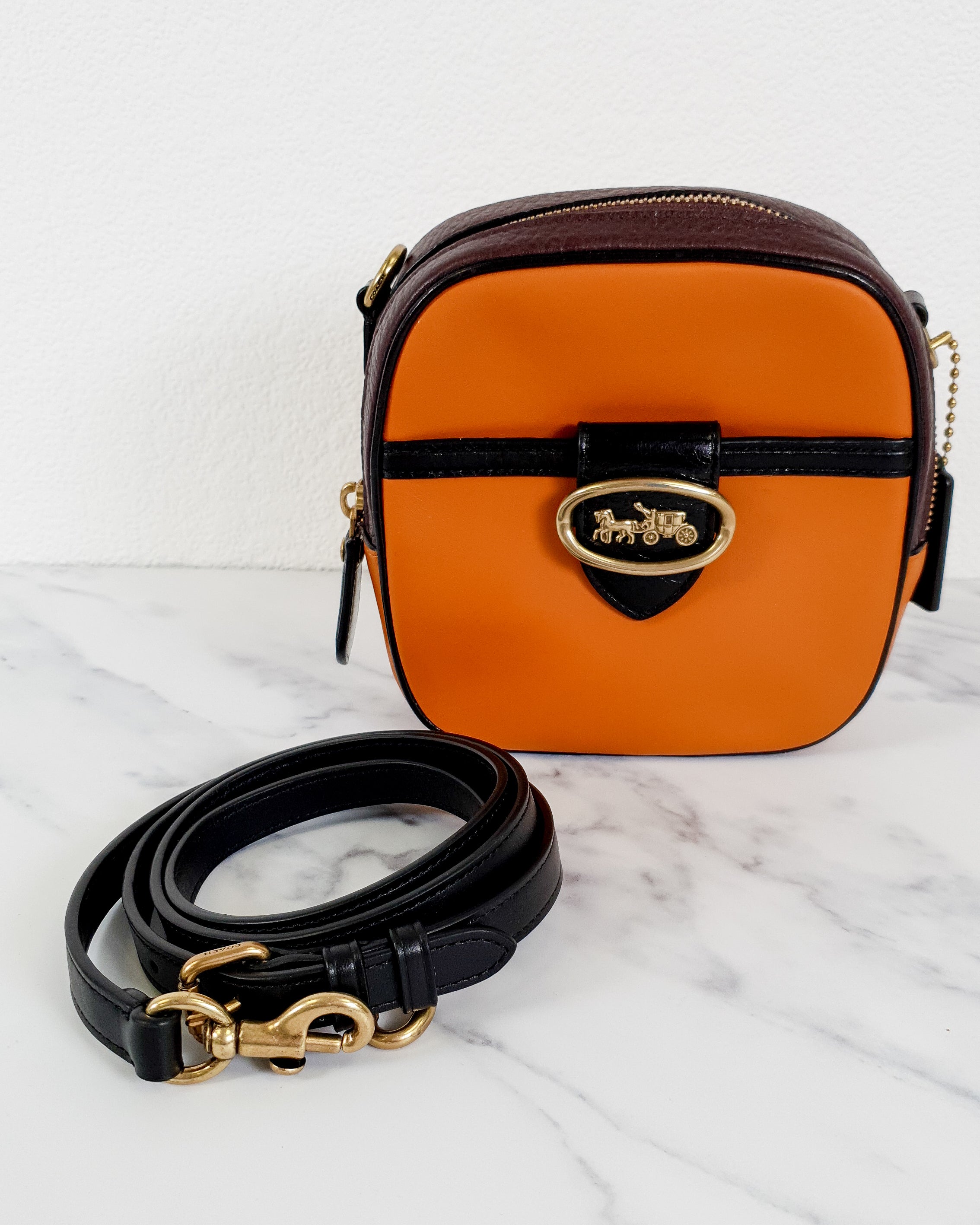 Coach Kat Camera Bag in Mustard Yellow Mixed Colorblock Leathers With Horse & Carriage Buckle - SAMPLE BAG Crossbody Bag - Coach 88224