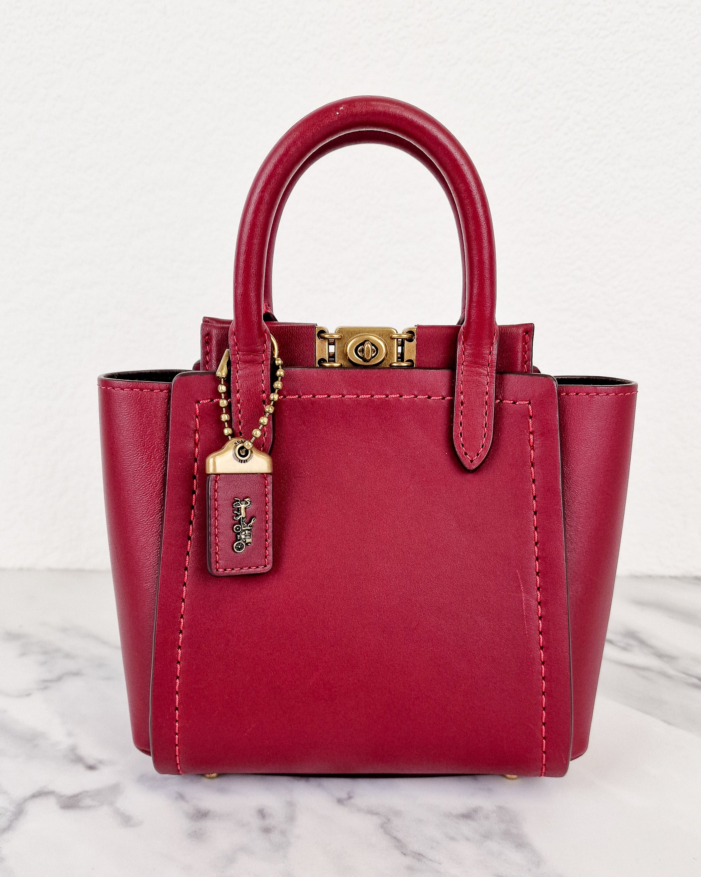 Coach 1941 Troupe Tote 16 in Deep Red Smooth Leather - Crossbody Mini Bag Handbag - Coach 79401