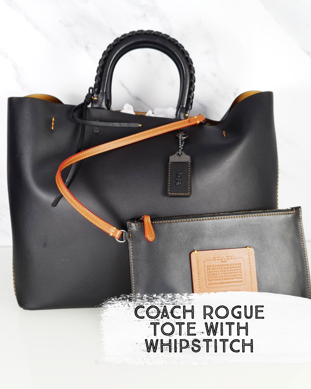 Coach Rogue Tote in Black Smooth Leather with Whipstitch Handle - Essex Fashion House