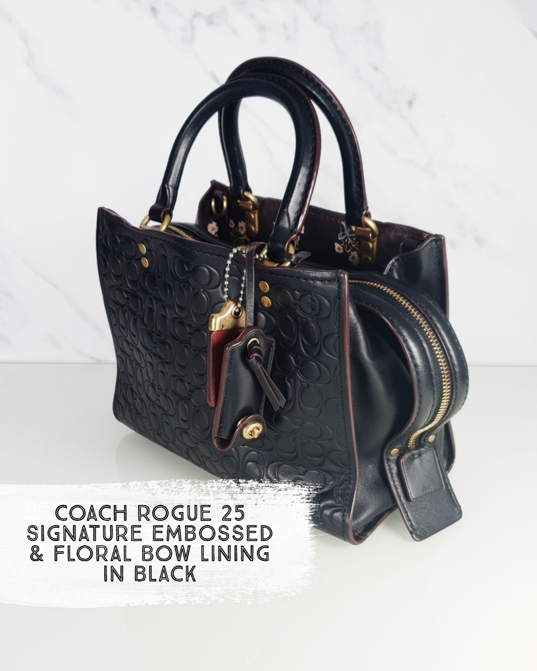 Coach Rogue 25 Signature Embossed Smooth Leather with Floral Bow Lining - Essex Fashion House