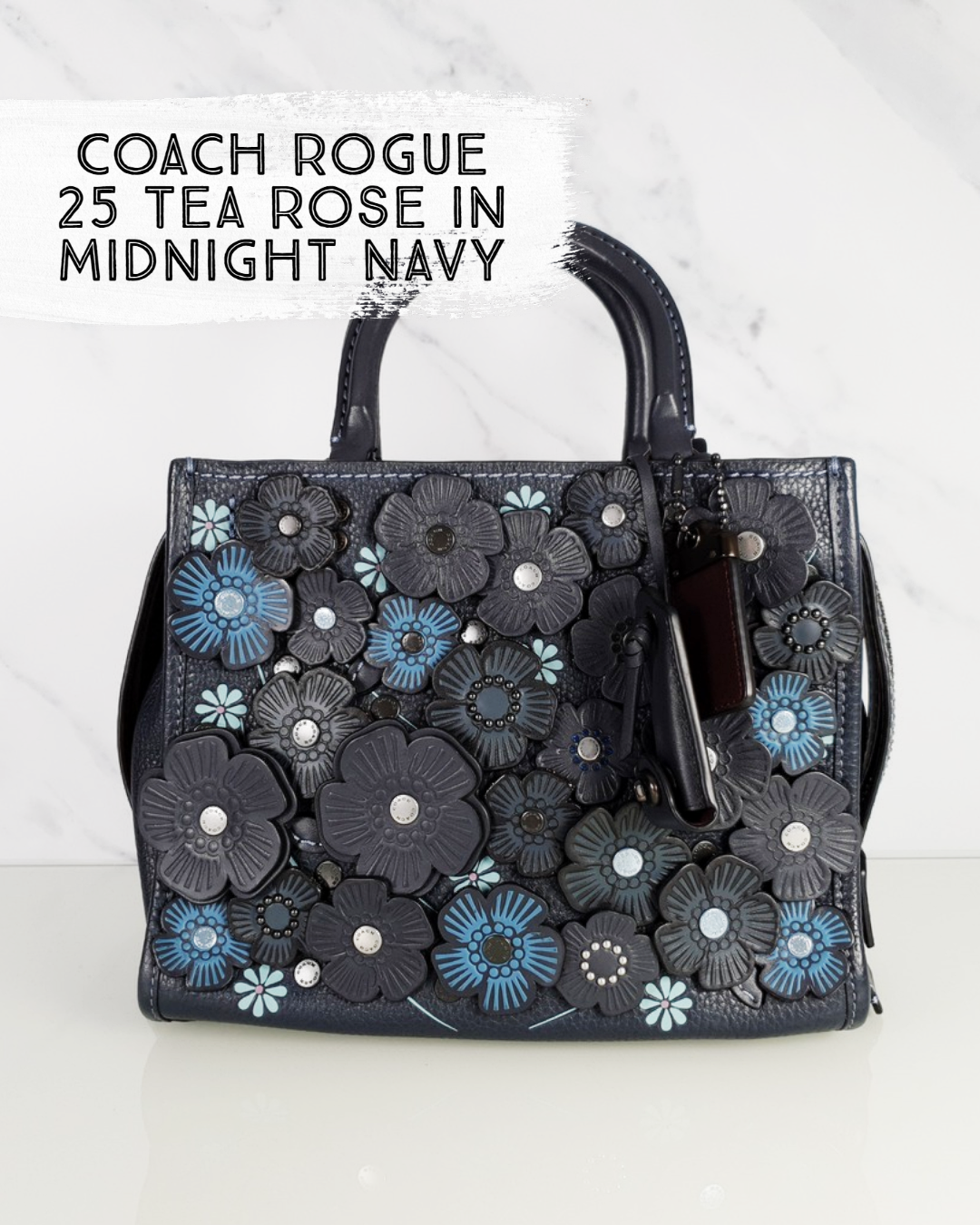 Coach Rogue 25 With Tea Rose Applique Denim Leather Blue 68225 Shoulder  Hand Bag