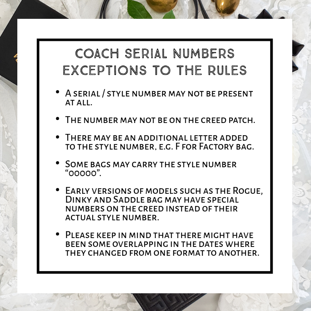 Coach authentication exceptions serial numbers style number