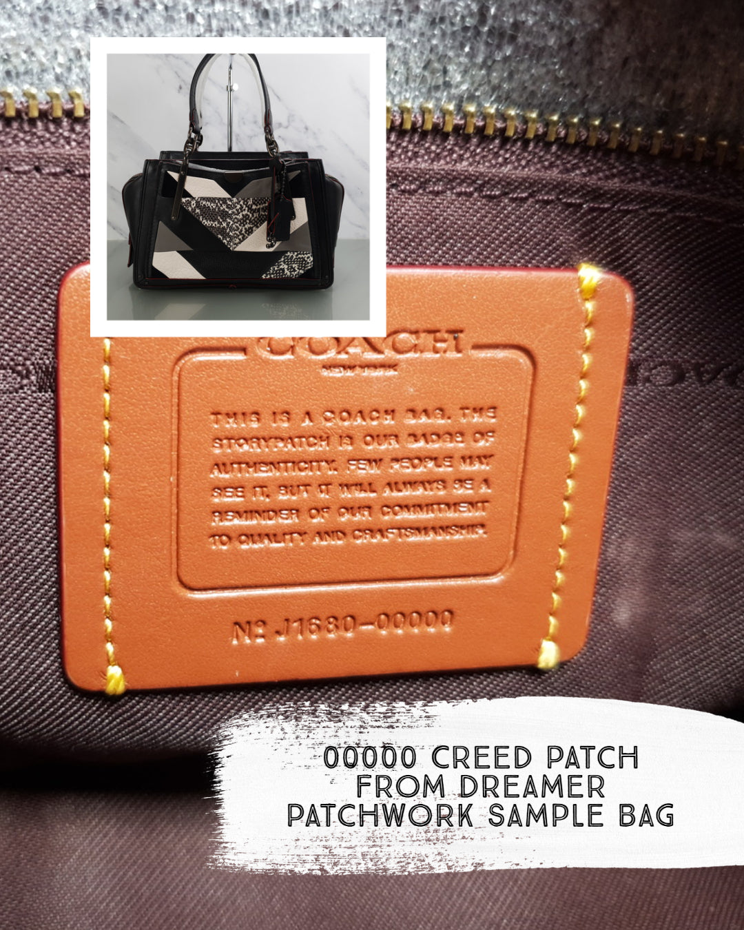 Coach sample bag dreamer snakeskin patchwork 00000 style number creed patch