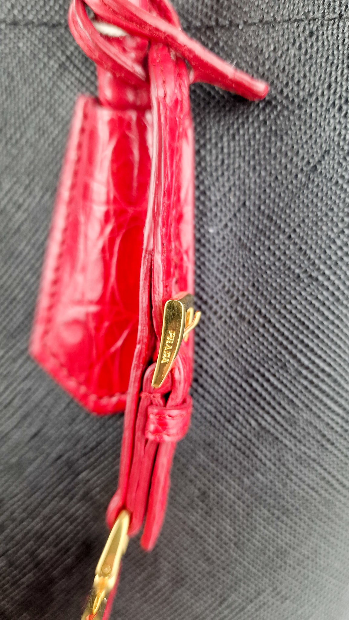 RARE Prada Double Medium Saffiano Cuir Black & Red Crocodile - Handbag –  Essex Fashion House