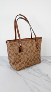 Coach Mini City Zip Top Tote Bag in Brown Signature Coated Canvas - Ha –  Essex Fashion House