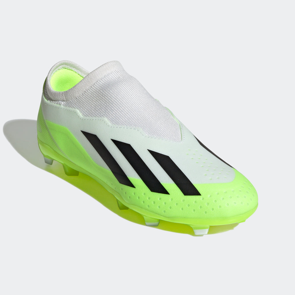 adidas X Laceless Firm Ground Soccer Cleats White/Green | stripe 3 adidas