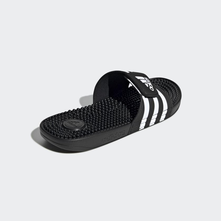 adidas ADISSAGE Adjustable Rubber Slides | Black-White | stripe 3 adidas