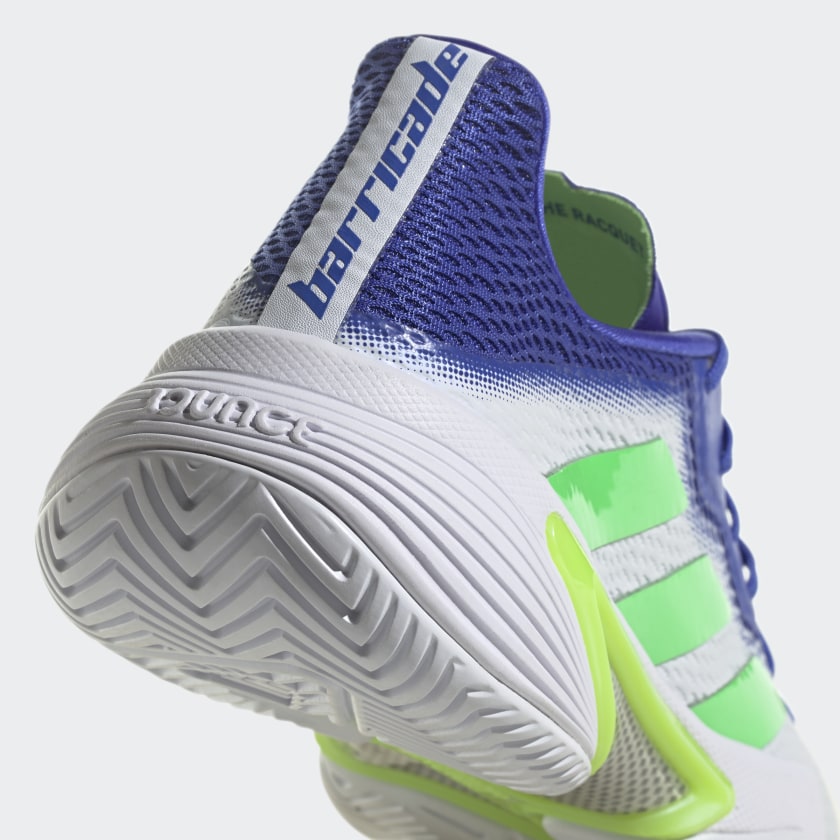 adidas BARRICADE Tennis Shoes | White-Blue-Green | Men's | stripe 3 adidas
