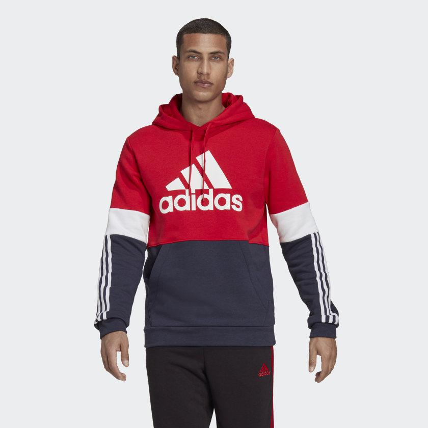 adidas ESSENTIALS FLEECE COLORBLOCK Hooded Sweatshirt | Red-White-Blue |  stripe 3 adidas
