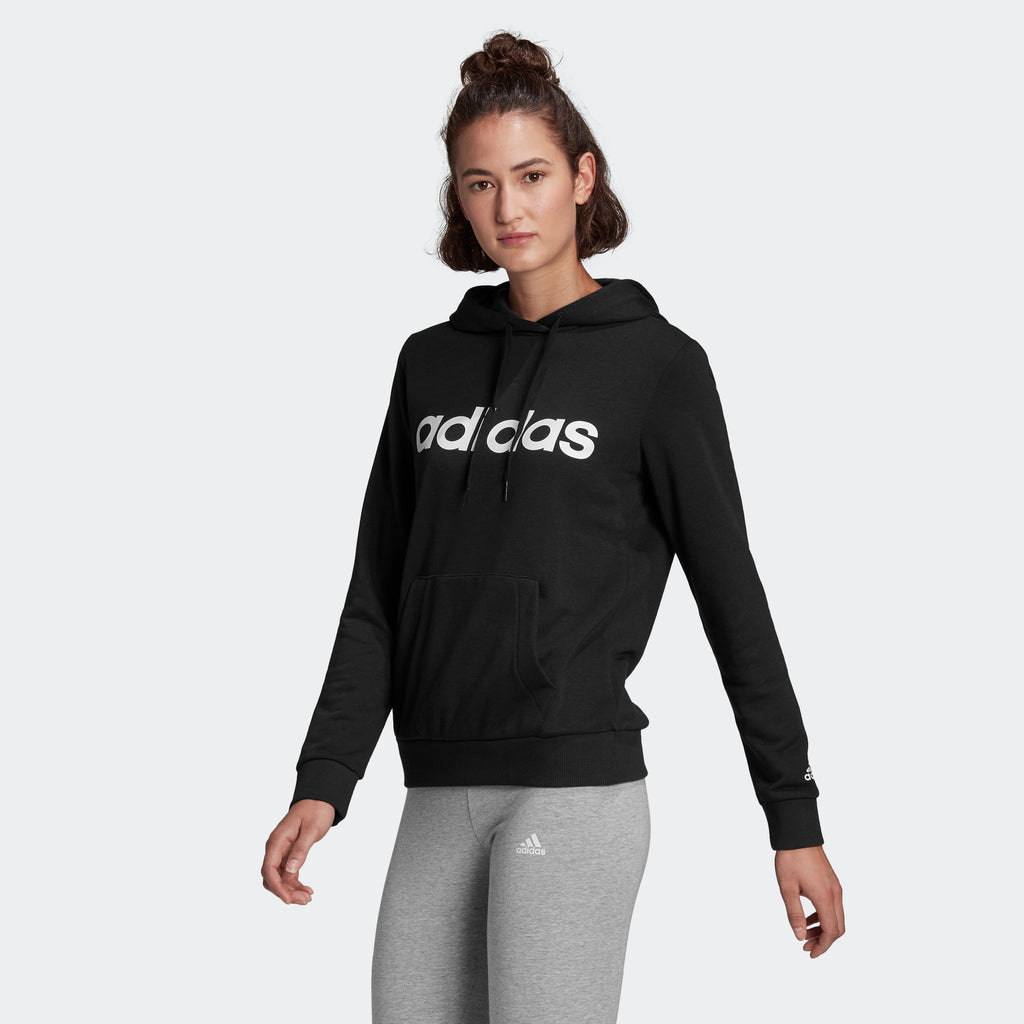 adidas ESSENTIALS LINEAR LOGO Hoodie | Black | Women's | stripe 3 adidas