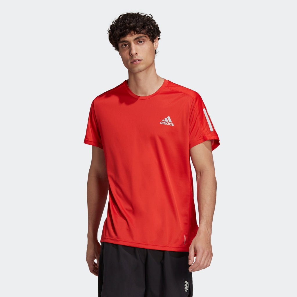 adidas OWN THE RUN T-Shirt Vivid Red | | stripe 3 adidas