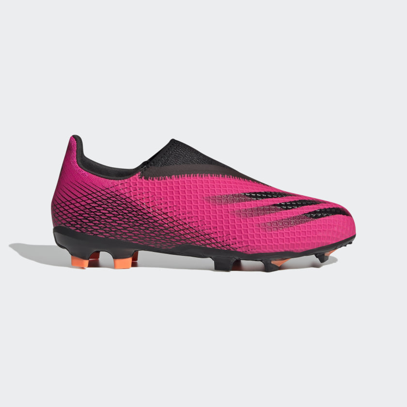Jr. X GHOSTED.3 LACELESS Ground Soccer Cleats | Shock Pink | 3 adidas