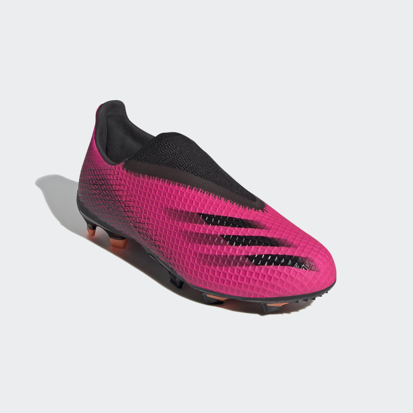 Jr. X GHOSTED.3 LACELESS Ground Soccer Cleats | Shock Pink | 3 adidas
