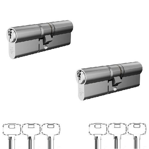 90mm - 3 Keys - 3Star Security Door Cylinder - Key Alike - Key-Keys (pair) - 45/45 Split - (qty 10)