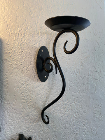 Black Wrought Iron Scroll Wall Candle Sconce w/ Fleur de Lis – The Magenta  Rose House