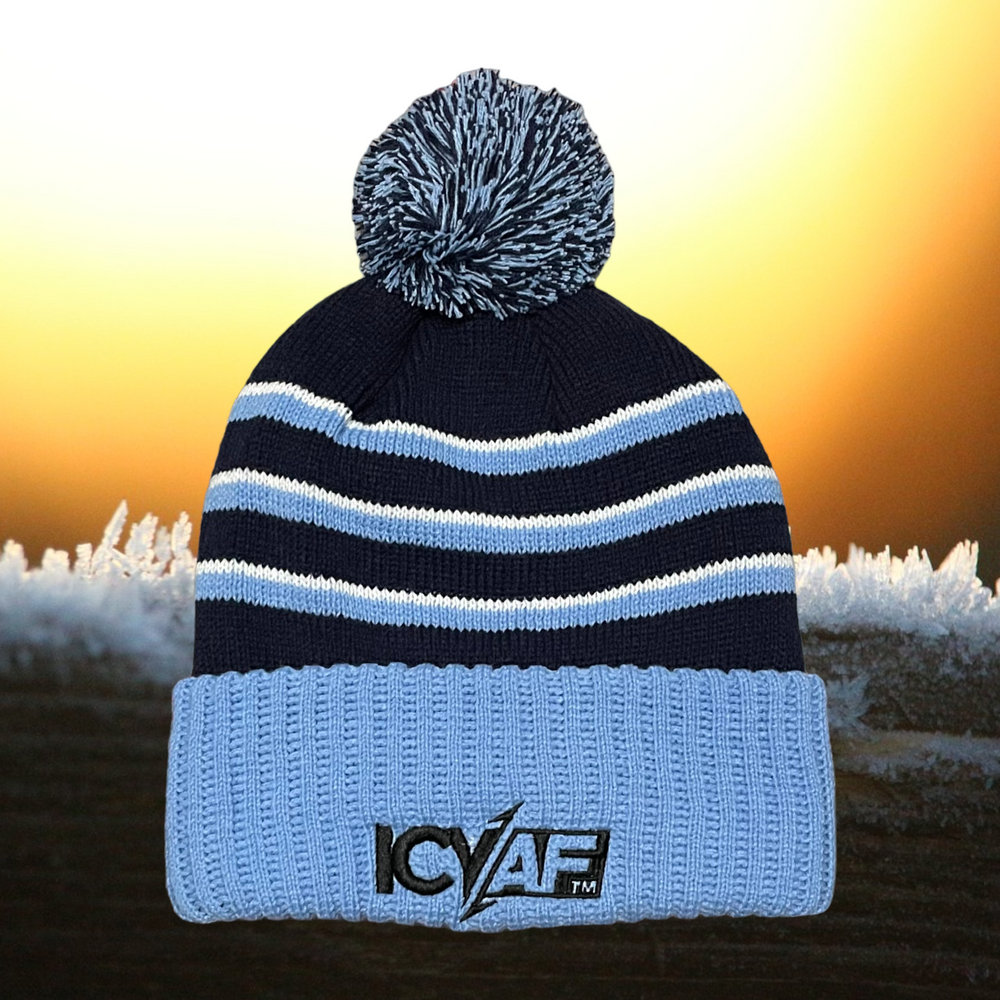 IcyAF Knit Mohawk Hat - Blue White Logo