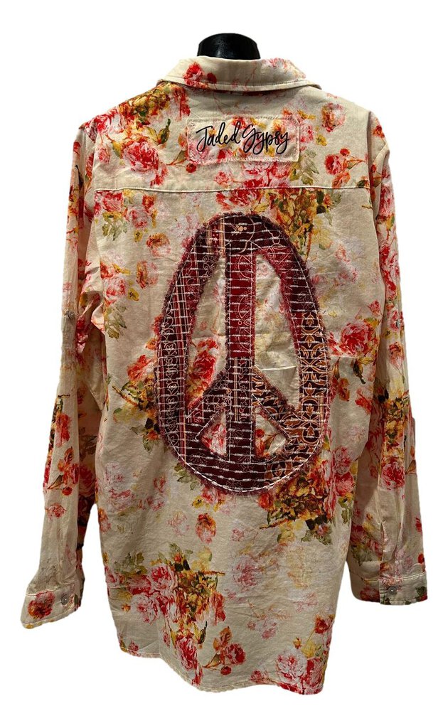 JADED GYPSY Peaceful Gardens Floral Long Sleeve Button Up Top Made in the  USA