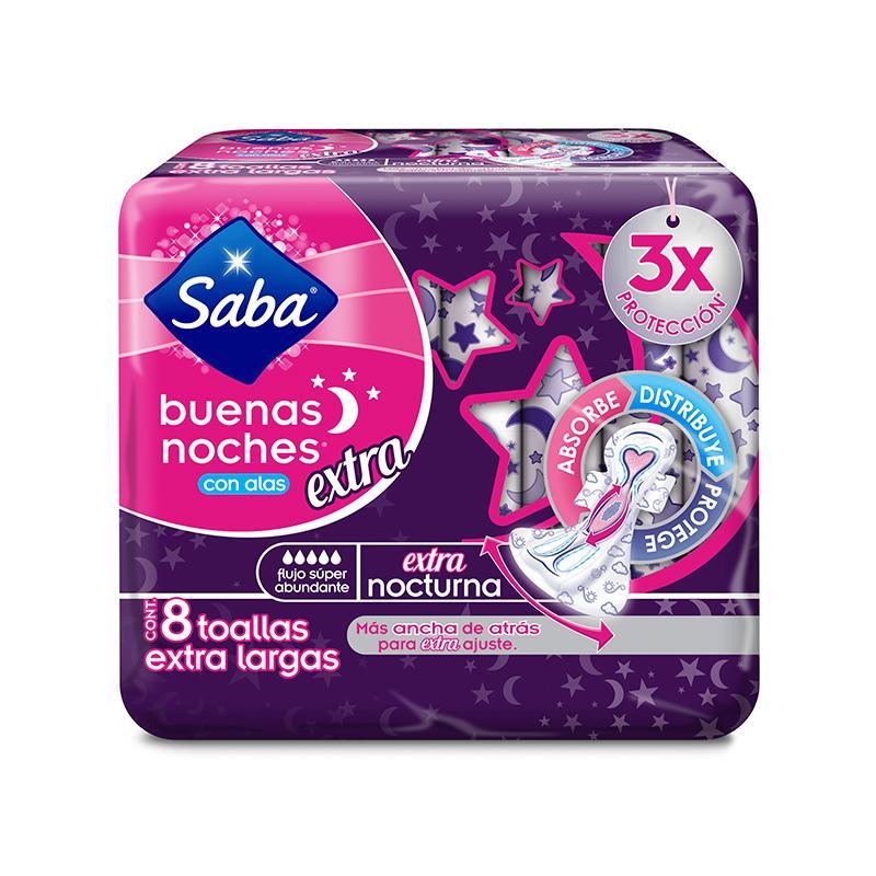 Saba Toalla Femenina Buenas Noches Con Alas Extra 8s — Farmacias Arrocha 8357