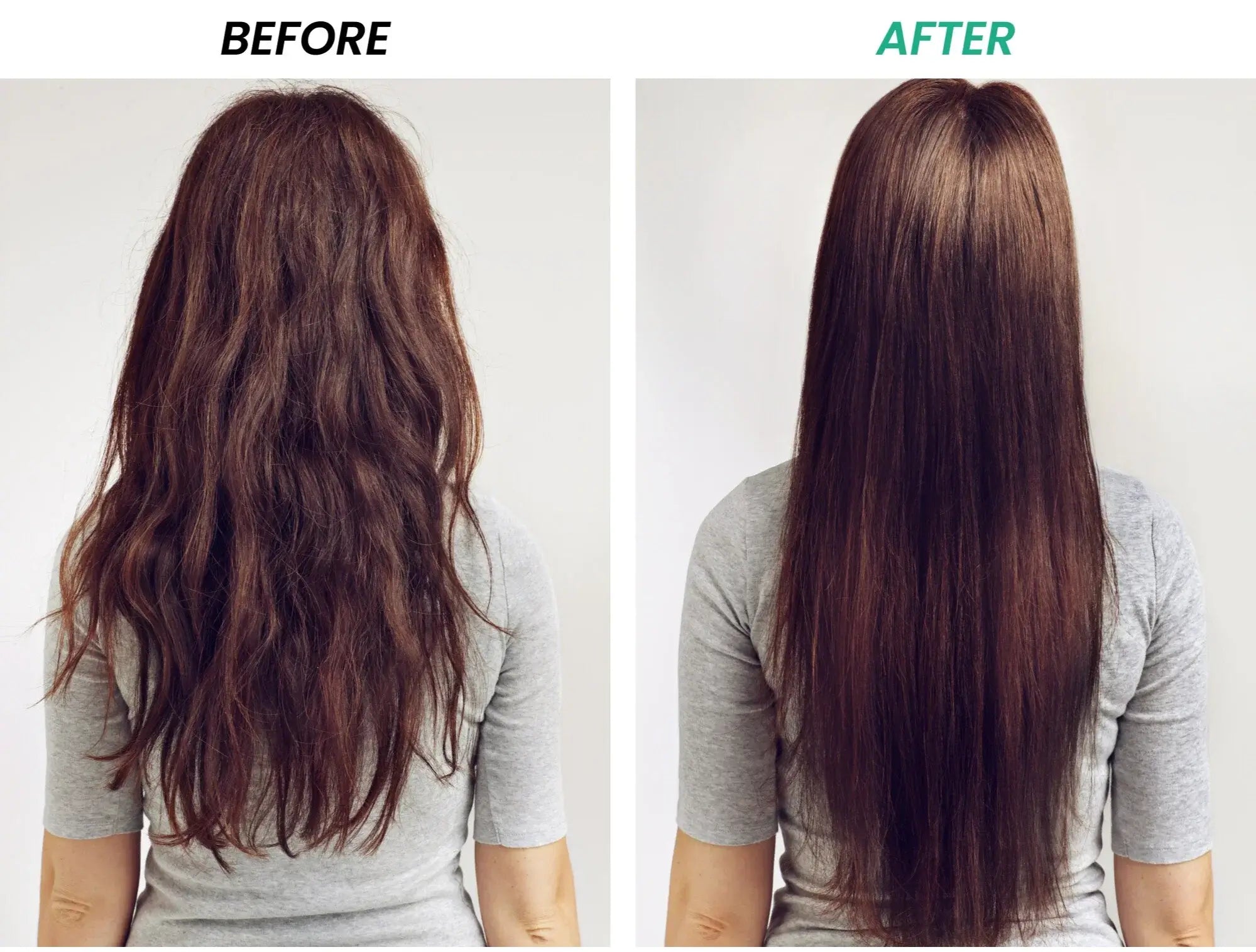 Before and after images of using ThriveCo Hair Healing Ultra Conditioner