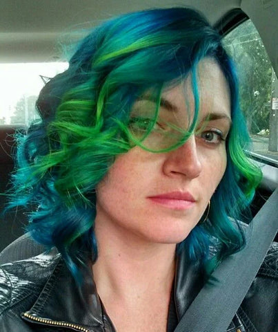 Green & Blue Asymmetrical Bangs