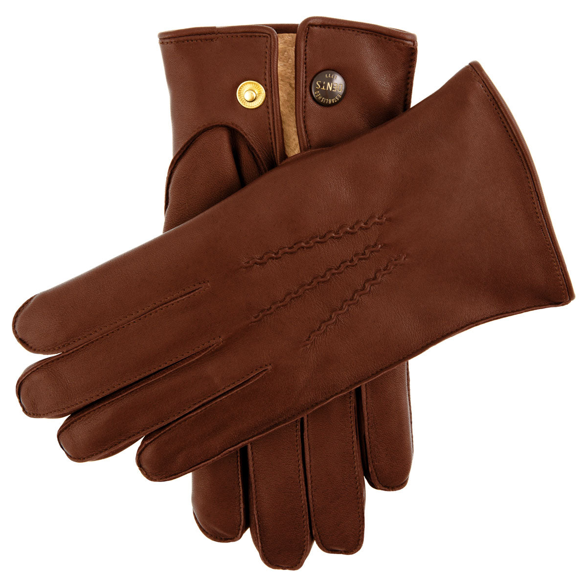 Men's fur lined leather gloves in english tan