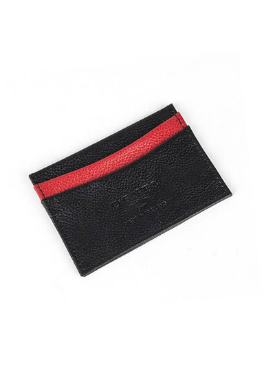 Single Card Holder Dolomite Pebble Print Calf Leather - Black