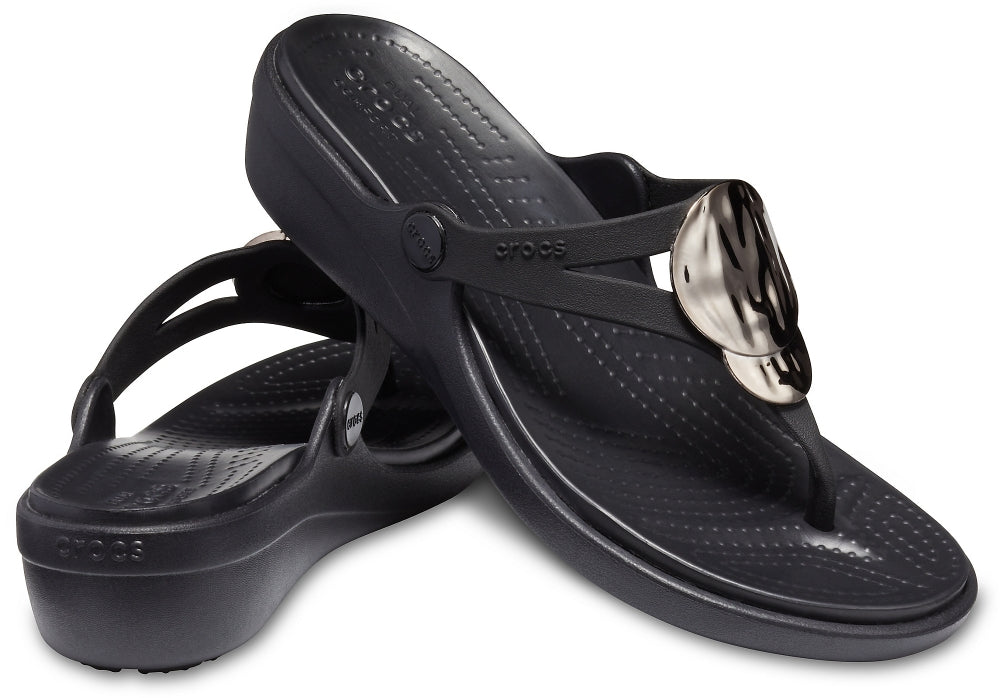 Crocs - Sanrah Liquid Metallic Wedge Flip Sandal – Sunset Nursery