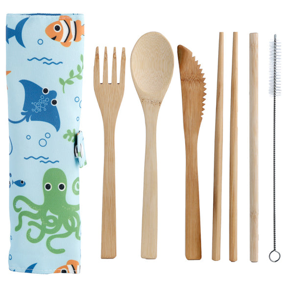 100% Natural Bamboo Cutlery 6 Piece Set - Splosh Sealife CUTL19-0