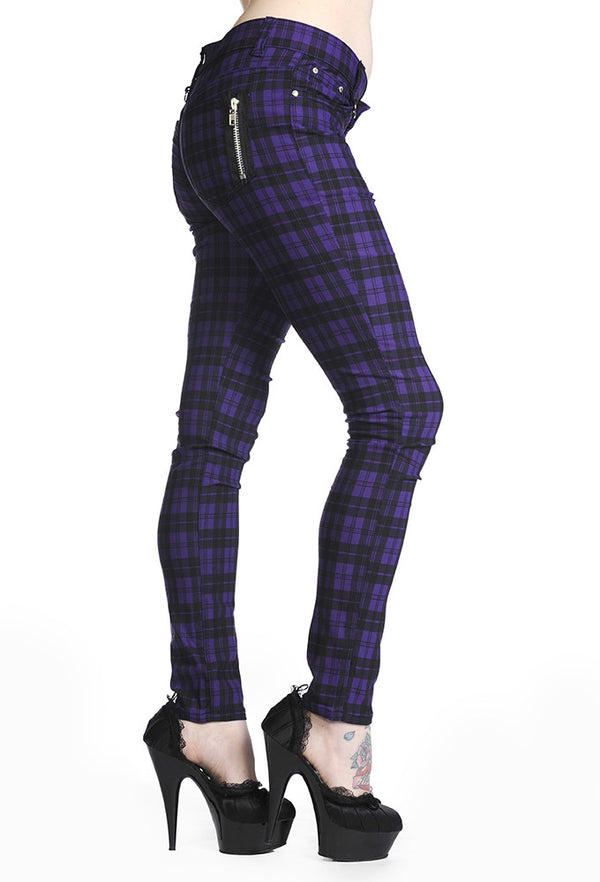 Banned Clothing - Purple Check Skinny Jeans - napoleonshousecleaning Husinec