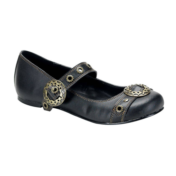 Demonia - Women's Steampunk Goth Punk Ballet Flat Mary Jane Style with Gear Buckle