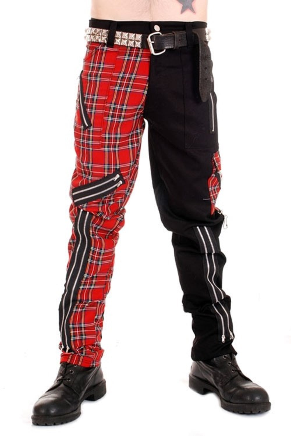 TRIPP NYC - SPLIT LEG BONDAGE PANT BLK RED PLAID