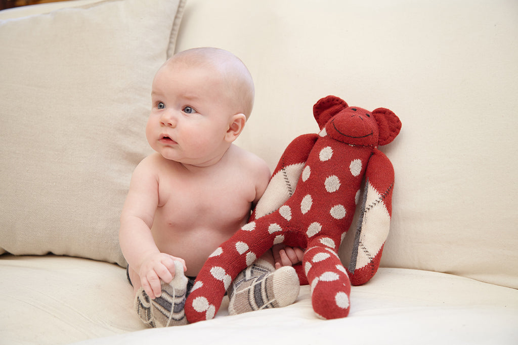 lisa b. wool cashmere socks | baby plaid mushroom, sock monkey red